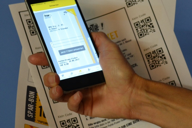 Die Mehrfahrtenkarte mit zwei Fahrten innerhalb des gesamten TNW Verbundes nach dem scannen mit der TNW Tickets App.